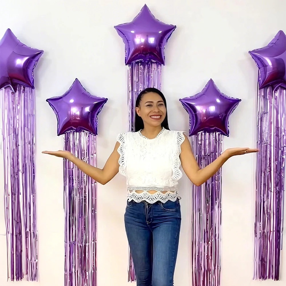 Home Bargains - ชุดตกแต่งงานปาร์ตี้ 6 ชิ้น ประกอบด้วยม่านสายรุ้งพู่ห้อยรูปดาวห้าแฉกขนาด 18 นิ้ว