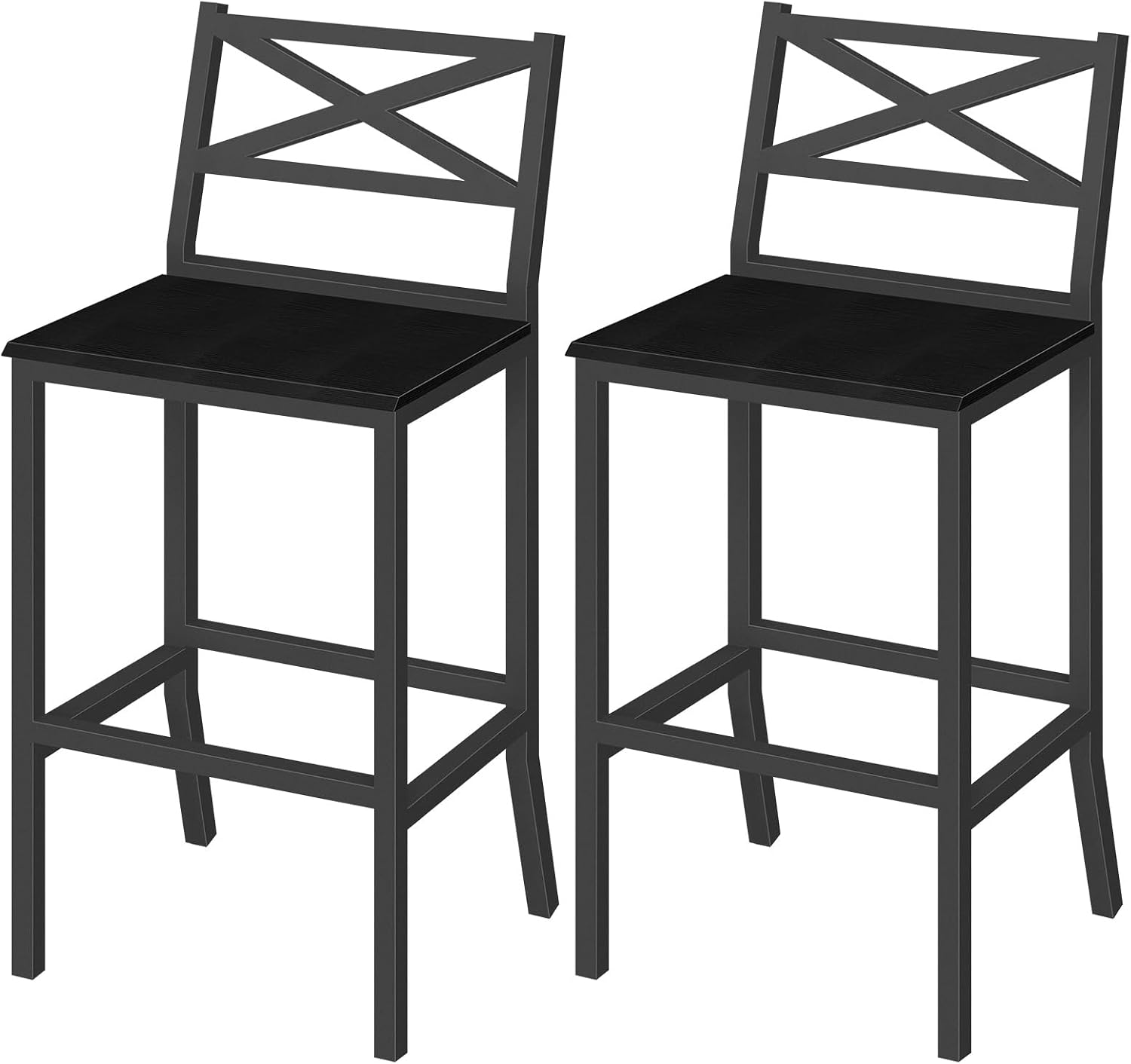 Home Bar And Counter - เก้าอี้บาร์, ชุดเก้าอี้บาร์ 2 ตัวพร้อมพนักพิงและที่วางเท้า, เก้าอี้บาร์สูง 26