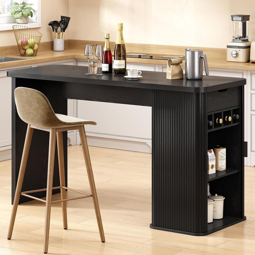 Home Bar And Counter - โต๊ะครัวแบบเกาะกลางขนาด 59 นิ้วพร้อมที่เก็บของ, โต๊ะเคาน์เตอร์สูงแบบมีลูเดอร์, โต๊ะครัวแบบเกาะกลางสไตล์ศตวรรษที่ 20