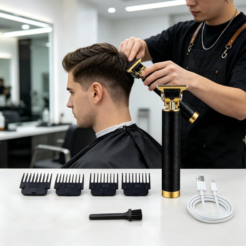 Home Barbershop - เครื่องตัดผมไร้สายแบบมีลวดลาย ชาร์จไฟผ่าน USB พร้อมหวีรองตัด 4 ขนาด