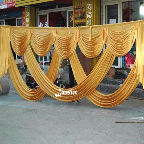 Home Bargains - 3 M/6 M ความยาวงานแต่งงานฉากหลังตกแต่งผ้าไหมน้ําแข็งผ้าผ้าม่านทอง Swag พื้นหลังเวทีผ้าม่านฉากหลัง