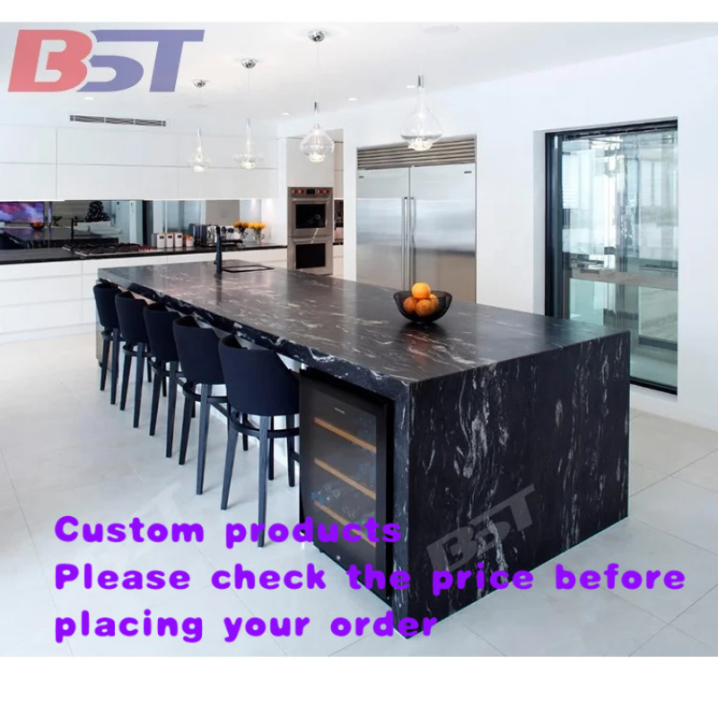 Home Bar And Counter - ออกแบบเคาน์เตอร์ครัวแบบเกาะกลางทันสมัย ใหม่ล่าสุด และเป็นที่นิยม พร้อมเคาน์เตอร์บาร์ที่บ้านหินอ่อนสีดำ